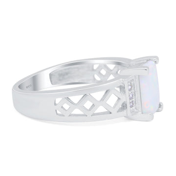 Fashion Ring Radiant Cut Lab Created White Opal 925 Sterling Silver